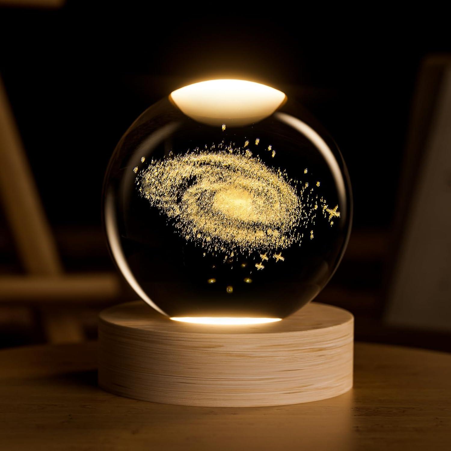 Saturn Crystal Ball, 2.4 inch Decorative Quartz Glass Ball Sphere with Wooden Base, Paperweight Display Sculpture Home Decor Gifts for Women Friends Girls