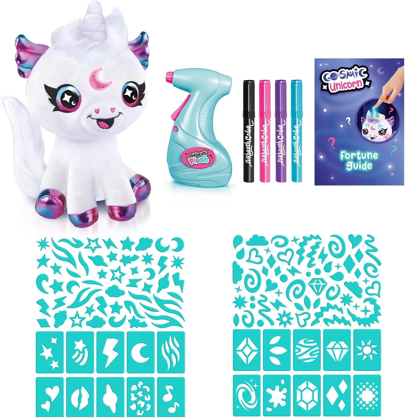 Canal Toys Airbrush Plush Cosmic Light Up Unicorn! Decorate, wash, Repeat! Customize Your own Spray Art Plush. Light up Fortune teller's Horn. Ages 6+