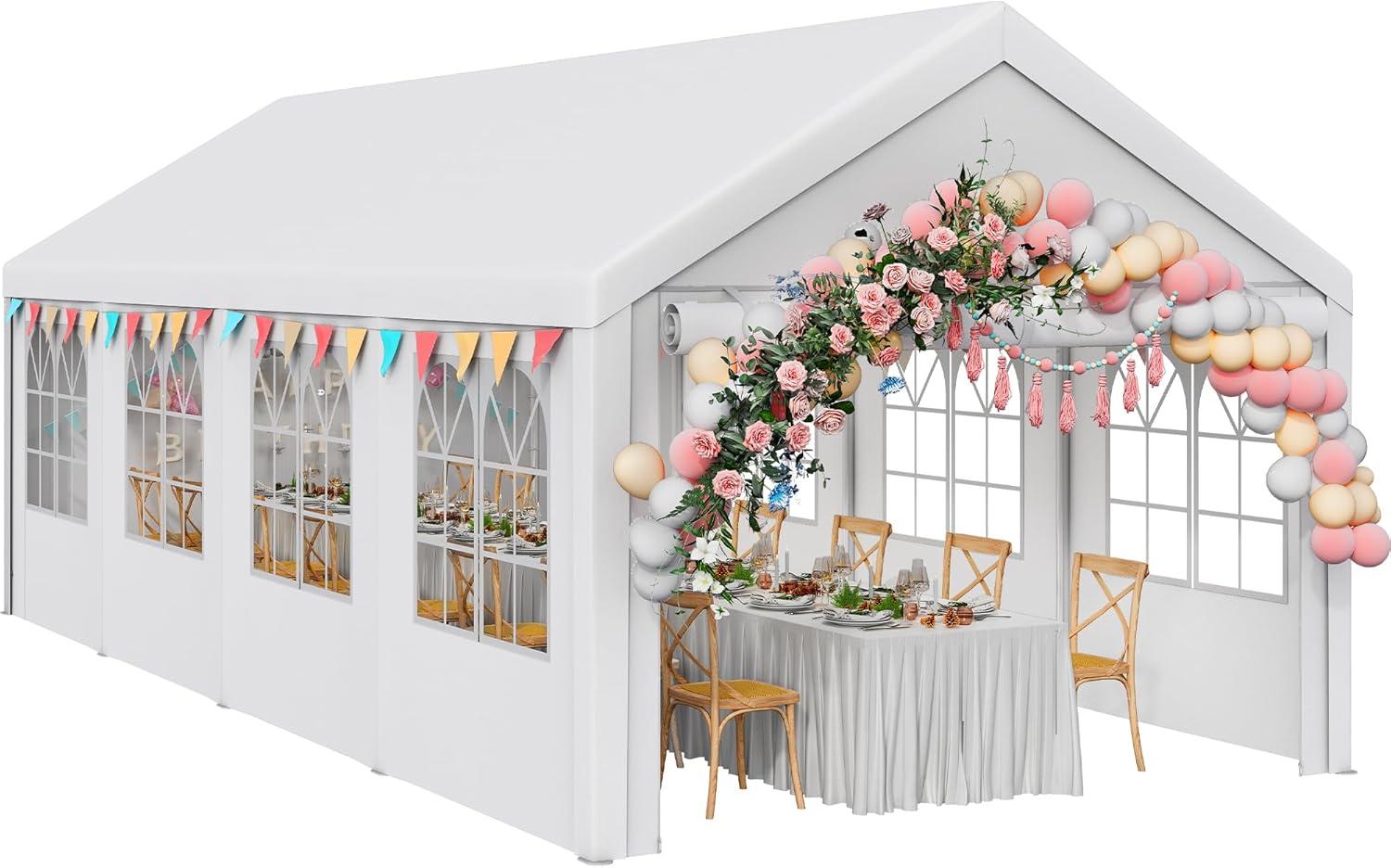 White 13' x 26' Heavy Duty Outdoor Party Tent with Removable Sidewalls