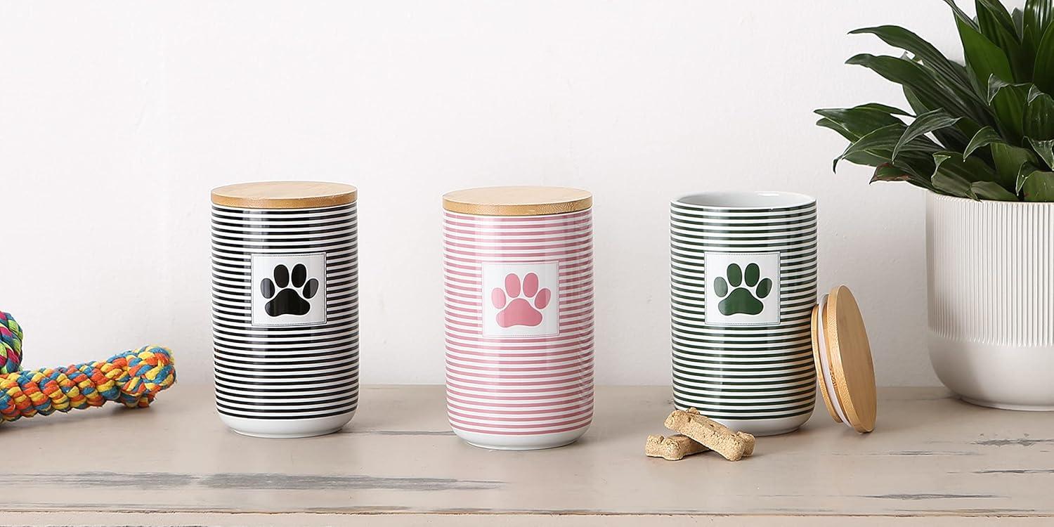 Bone Dry Ceramic Canister Jar for Pet Treats, Dishwasher Safe, 4x6.5", Rose Stripe