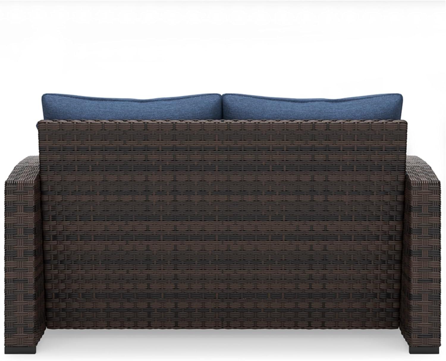 Signature Design by Ashley Windglow Outdoor Wicker Loveseat with Cushion, Blue/Brown