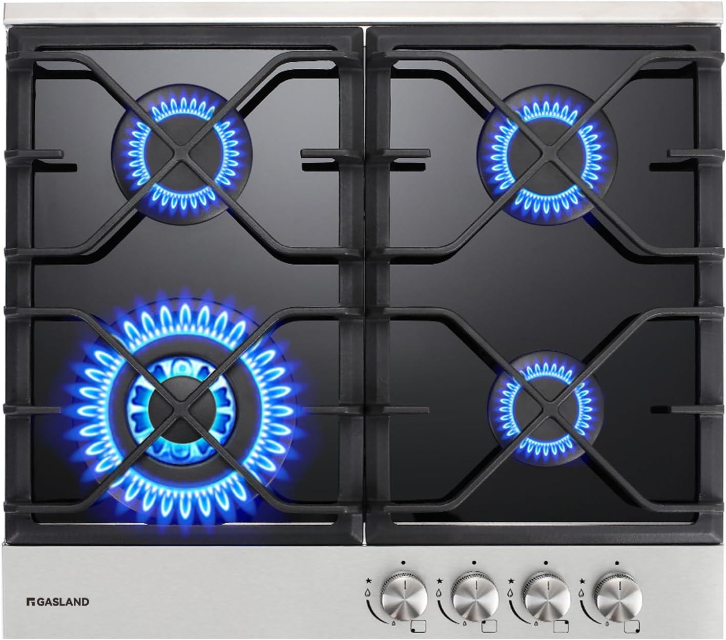 24 Inch Black Tempered Glass 4-Burner Propane Gas Cooktop