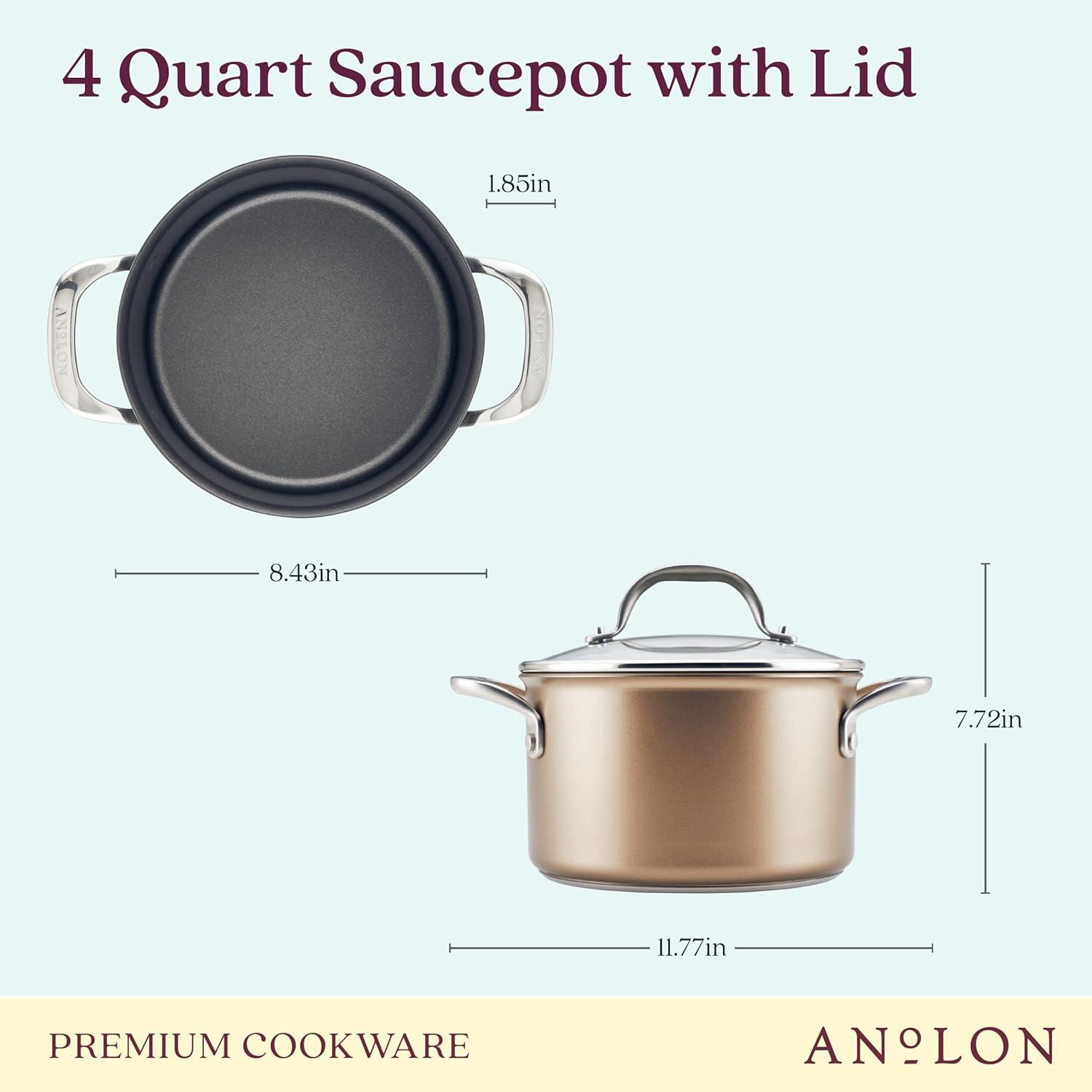 Anolon Ascend Hard Anodized Nonstick Saucepot with Lid, Induction Compatible 4 Quart