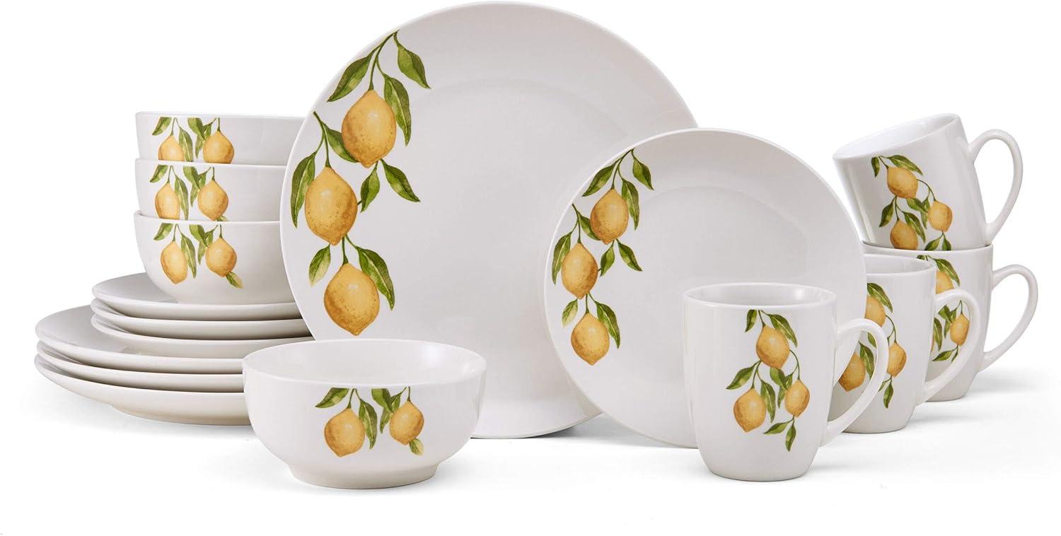 White Porcelain 16-Piece Dinnerware Set with Lemon Accents