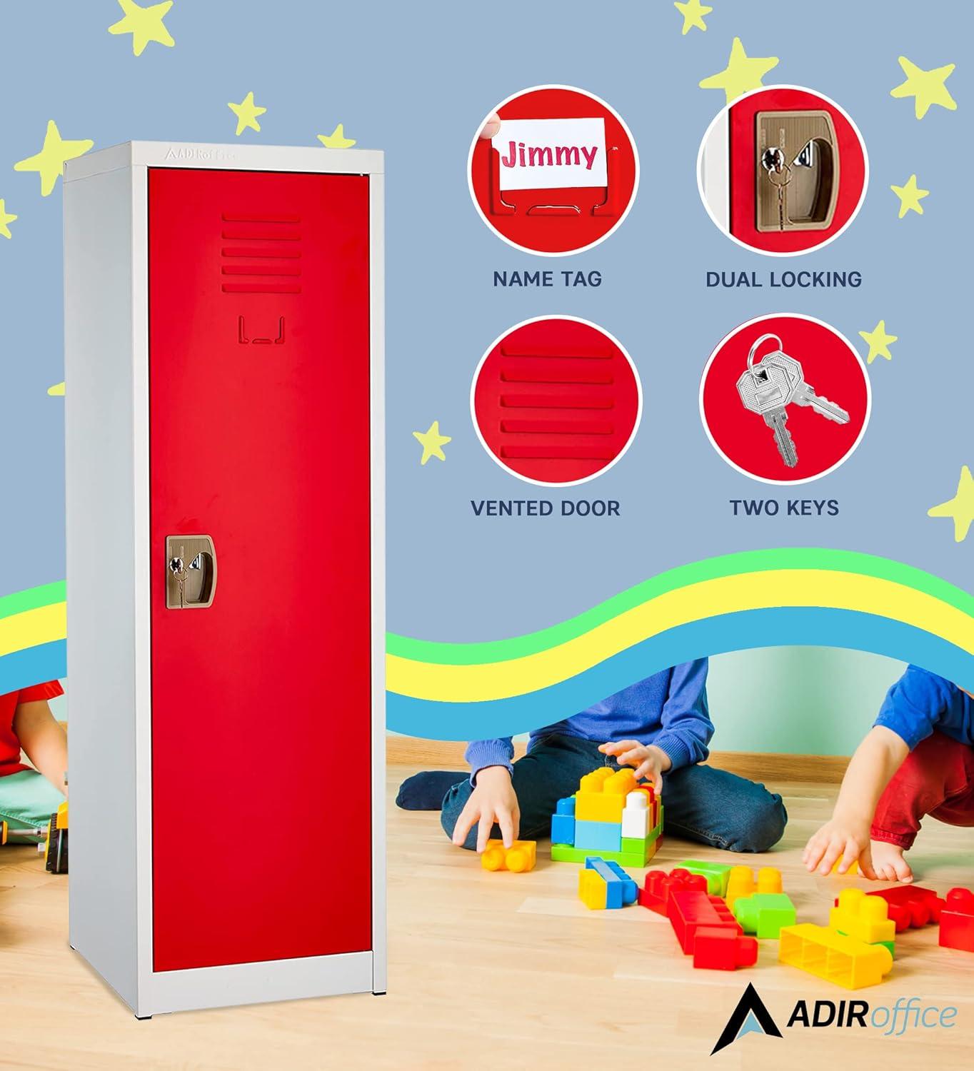 Red and Off-White Steel Freestanding Locker with Adjustable Shelving