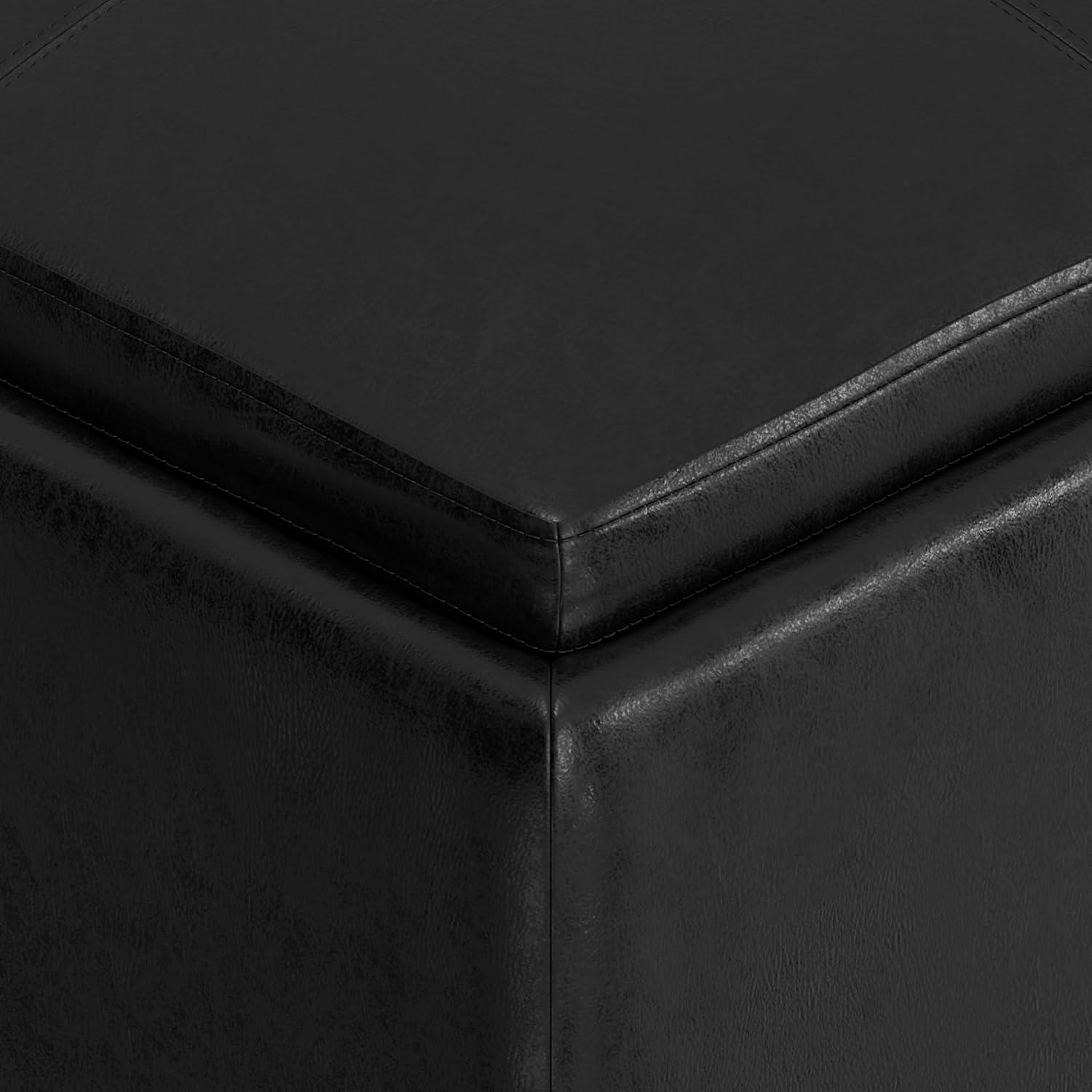 Simpli Home Avalon 35"W Upholstered Square Coffee Table Storage Ottoman with Flip-Over Trays