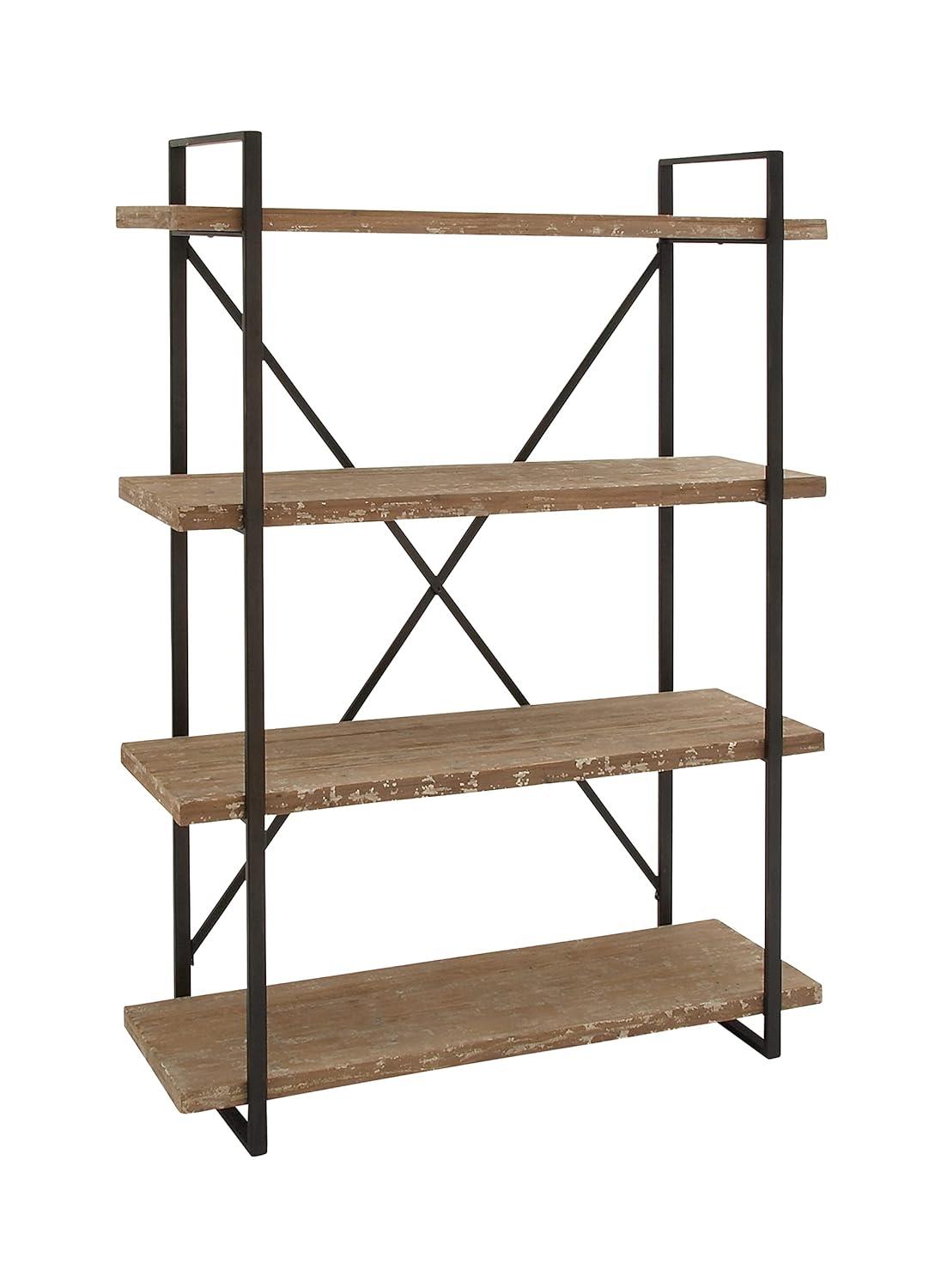 67" Tall Industrial Metal and Wood Bookshelf Brown - Olivia & May