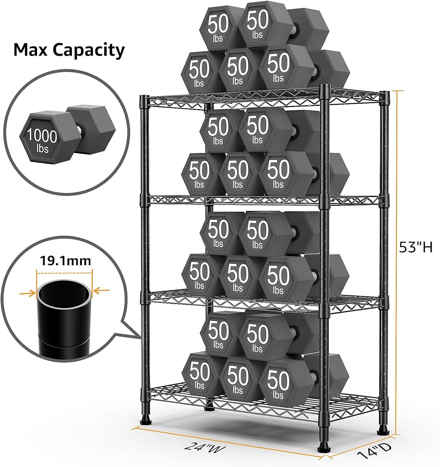 Black Steel 5-Tier Adjustable Shelving Unit for Kitchen and Garage