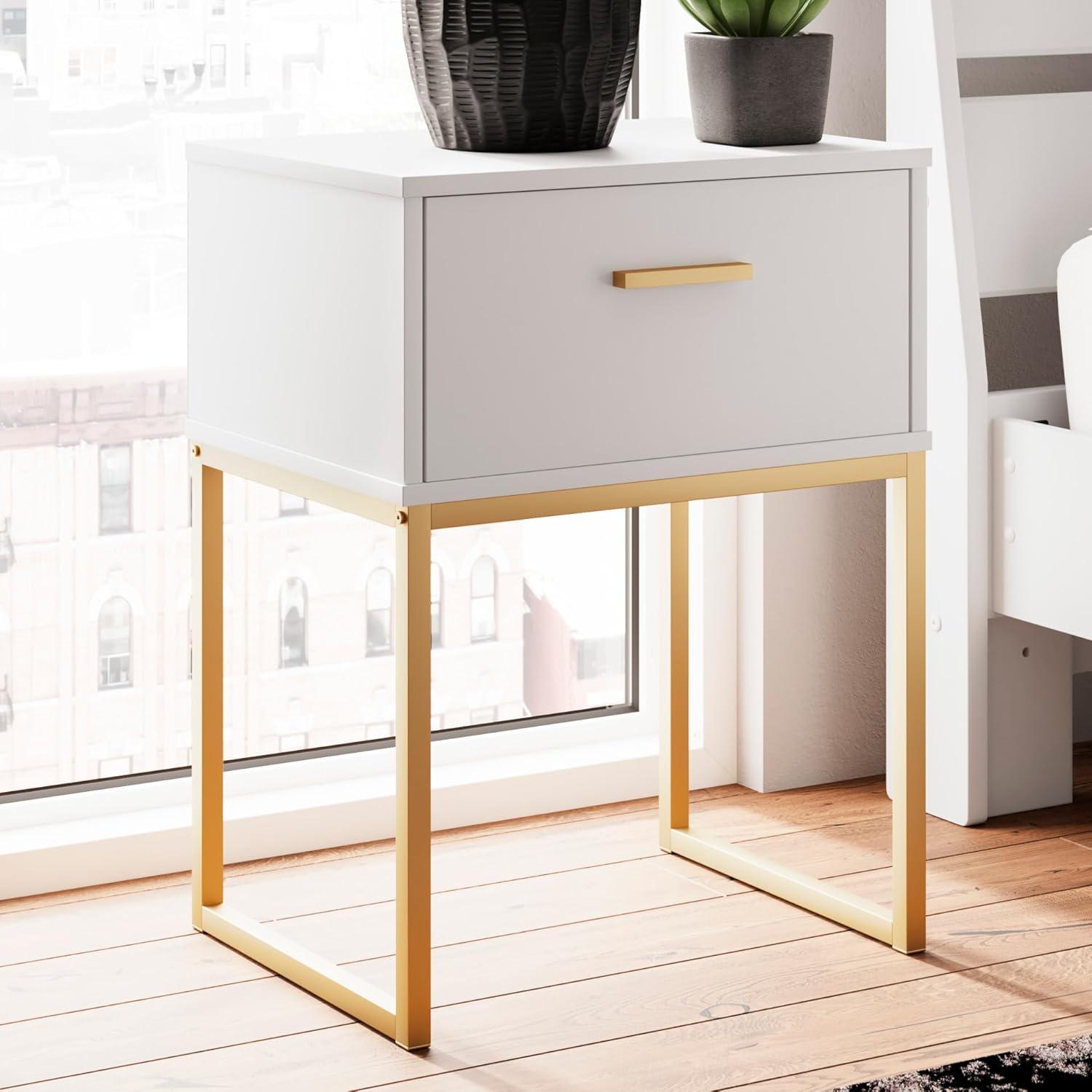 Signature Design by Ashley Socalle 1 Drawer Nightstand, White/Gold