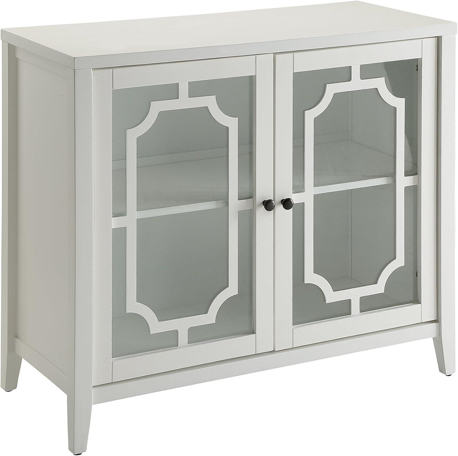 Classic Romantic White Wooden Console Table with Glass Storage