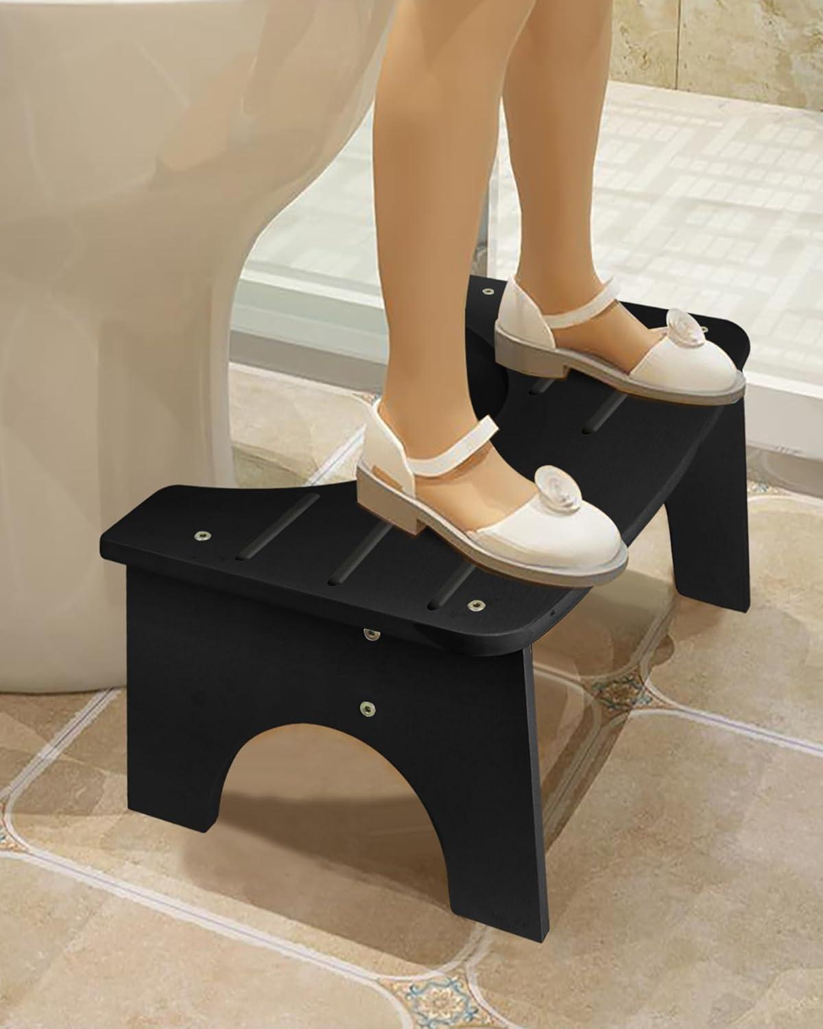 Bamboo Toilet Stool for Adults, 6.5" Toilet Stool Squat Adult Kids, Portable Simple Curve Squat Toilet Potty Stool, Non-Slip Poop Stool for Bathroom, Improve Squatting Posture and Comfort (Wood)