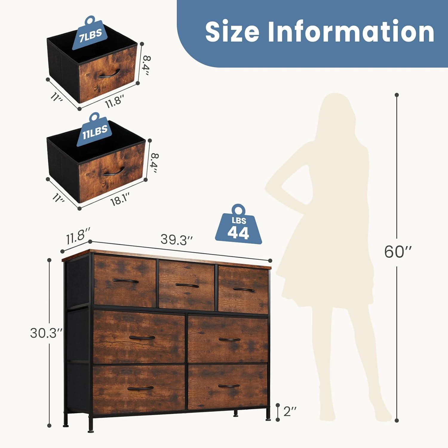 7 Drawer Dresser, Wide Chest Of Drawers Nightstand Storage Tower Storage Dresser Fabric Dresser With Wood Top for Living Room, Bedroom, Hallway, , Rust
