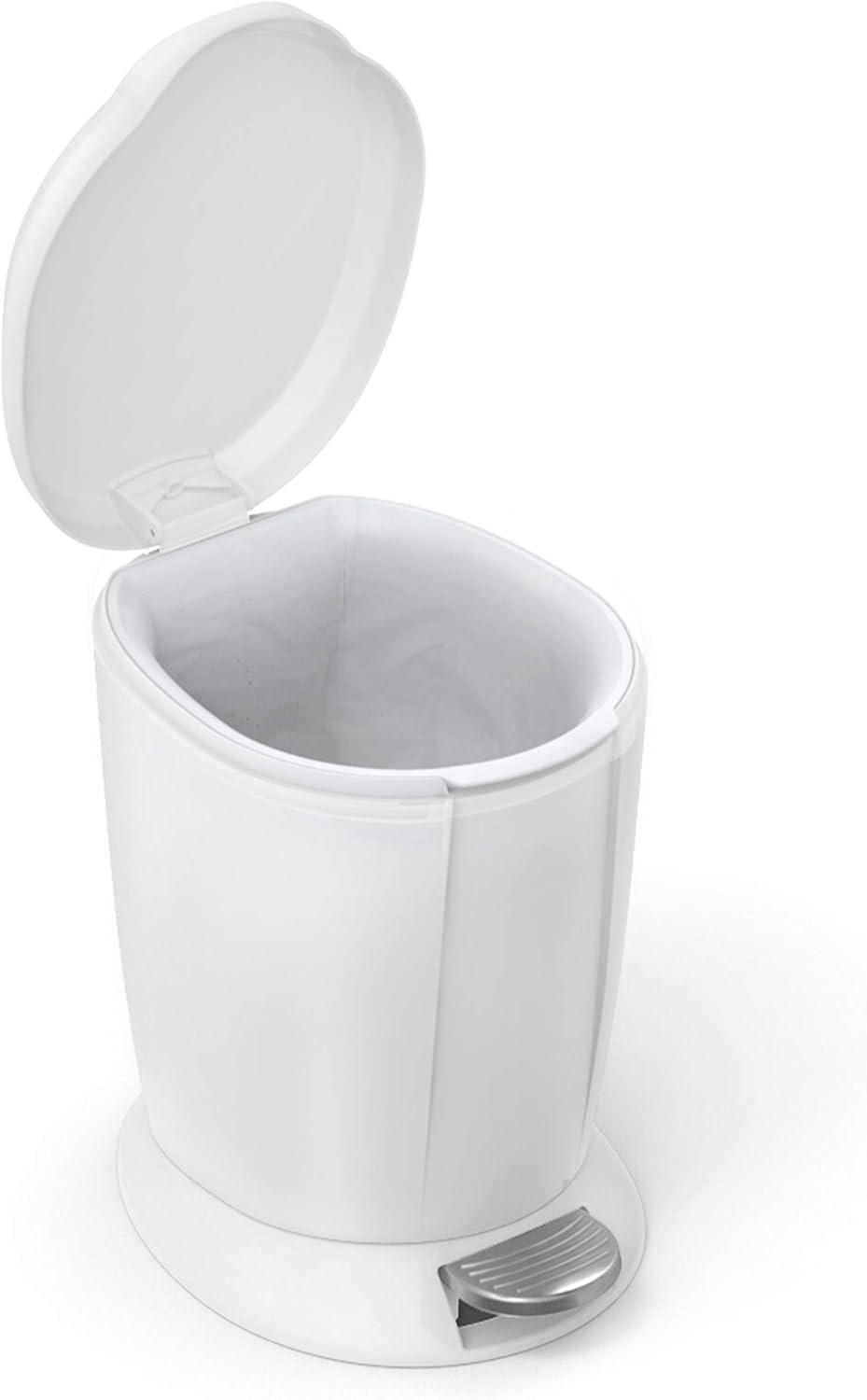 simplehuman 6 Liter / 1.6 Gallon Small Compact Round Bathroom Step Trash Can, Plastic
