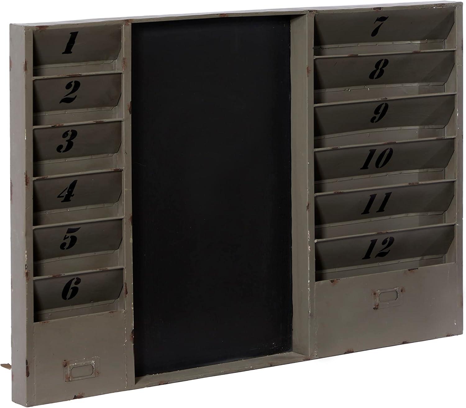 DecMode Gray Metal Chalkboard File Holder Sign Wall Decor with Black Numbers