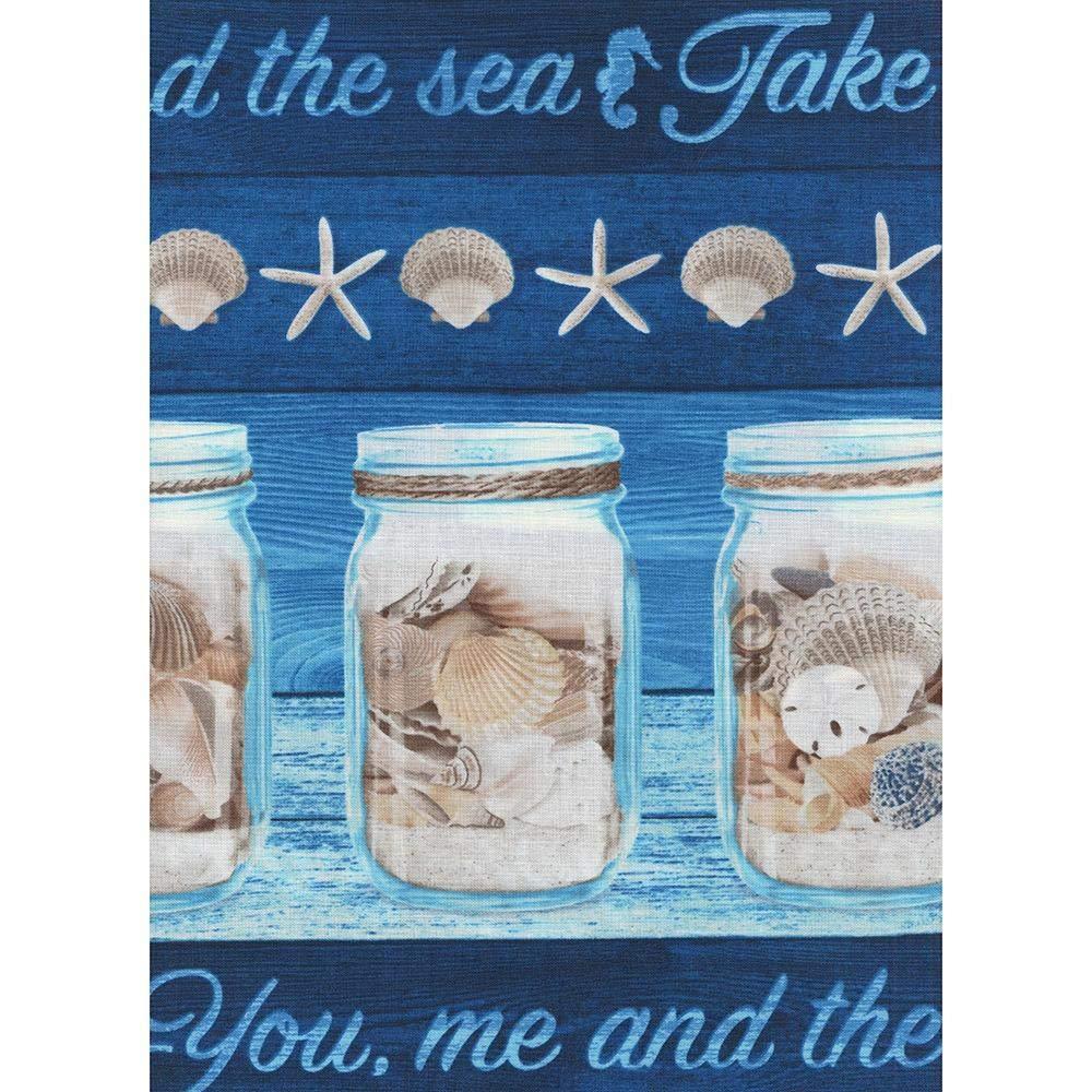 Cotton Seashells in Jars Beach Summer Vacation Travel Take Me To The Beach Blue Cotton Fabric Print by the Yard (BEACH-C6745-BLUE)
