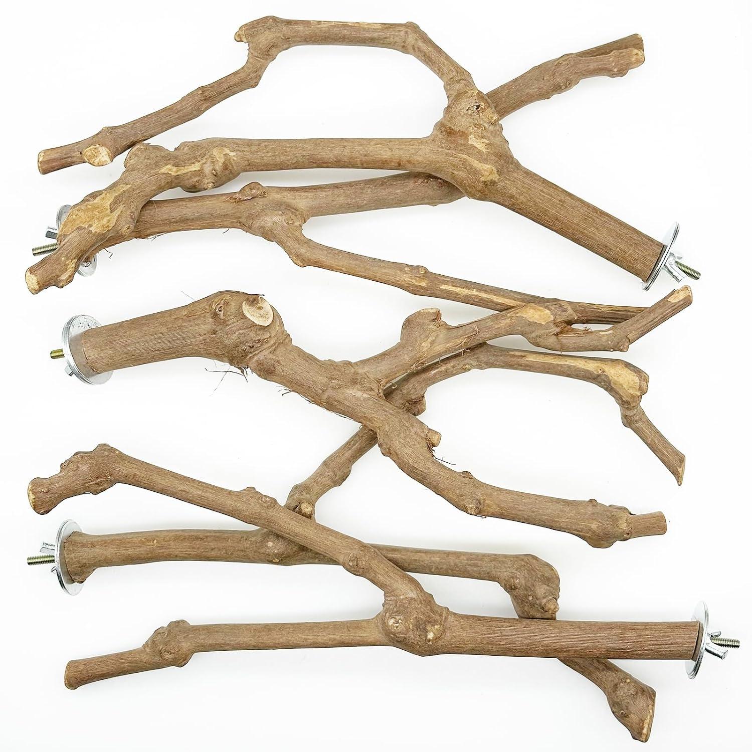 Allazone Natural Wooden Bird Perch Stand for Cage, Parrot Platform, Bird Perch Toy for Small Animals, Cockatiels, Parakeets, Finches