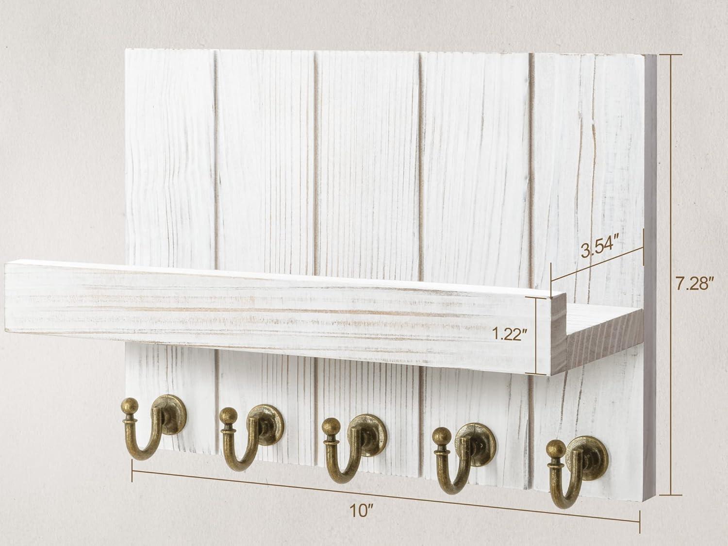 Rebee Vision Key Holder Wall Mount - Decorative Key and Mail Organizer for Wall with Shelf - Entryway and Living Room Decor(White)