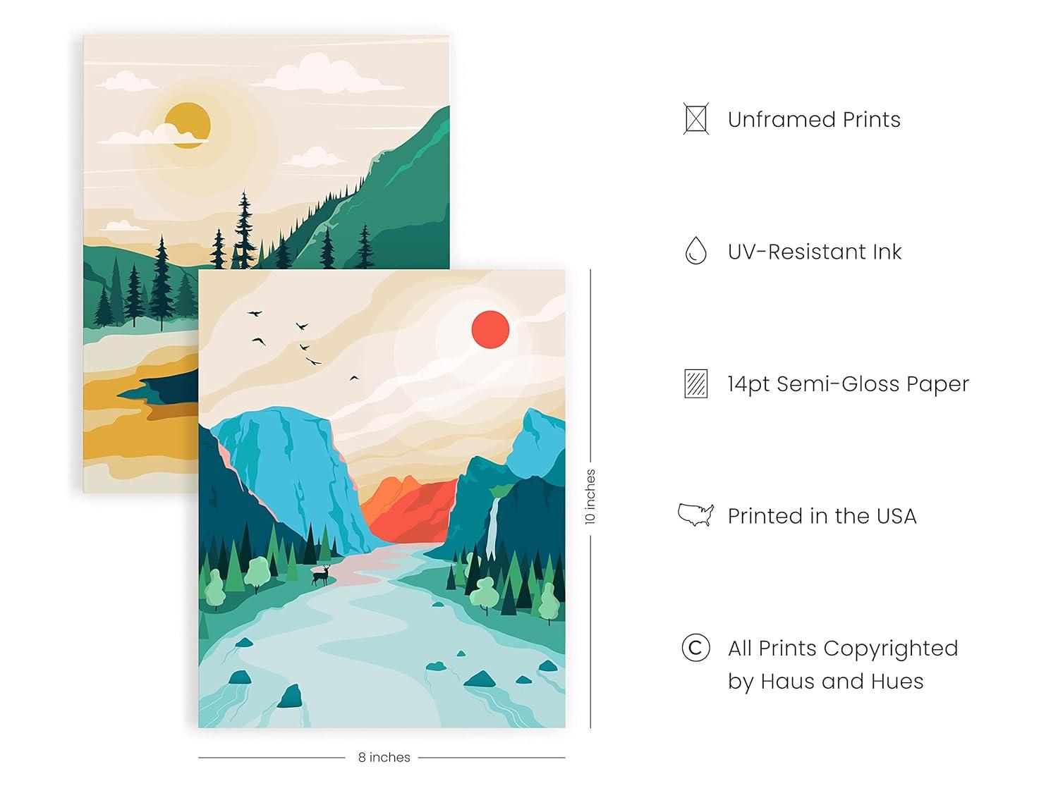 Haus and Hues National Parks Posters – Landscape Pictures Wall Art Nature Prints Mountain Painting Abstract Nature Art Mountains Wall Art