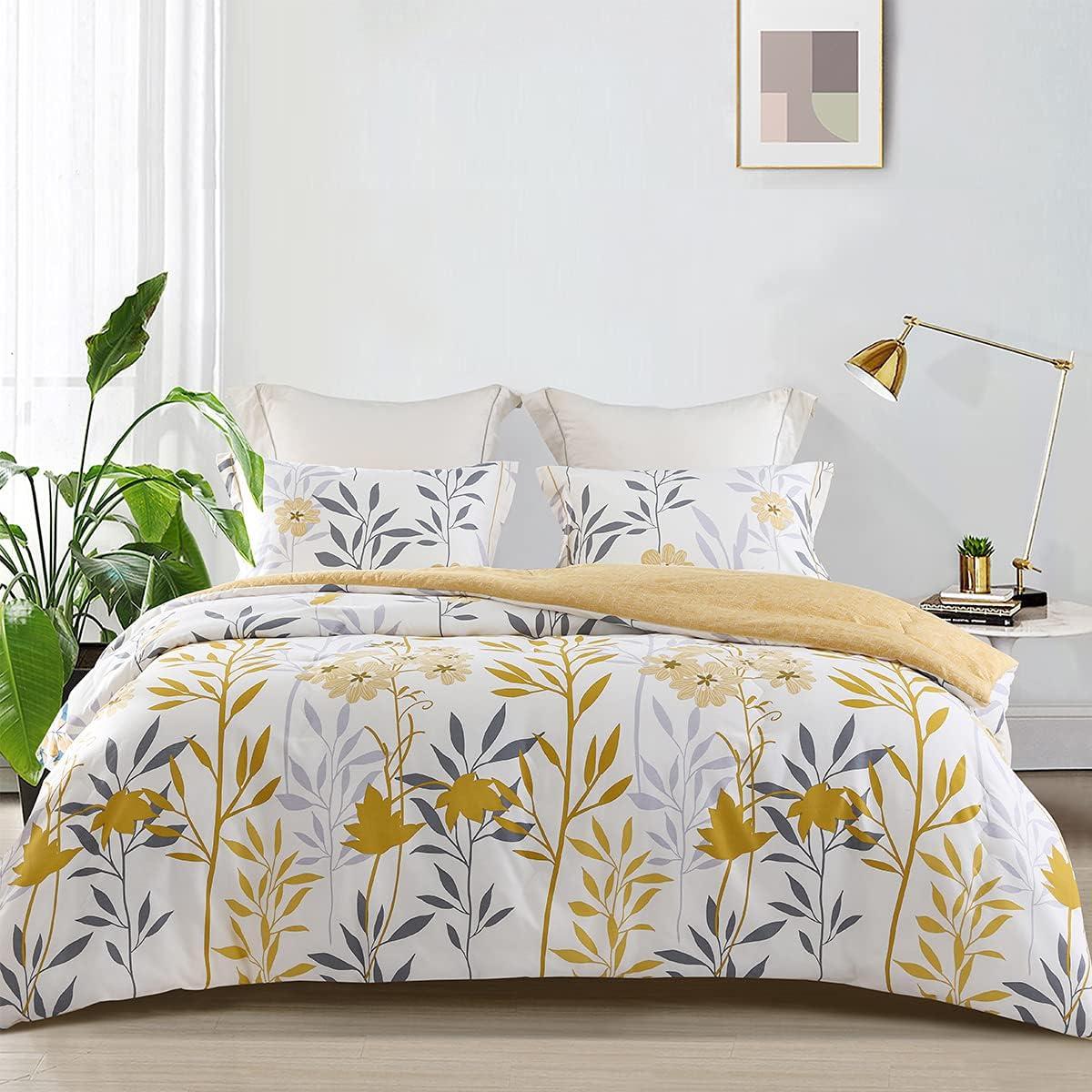 King Size White Cotton Reversible Floral Comforter Set