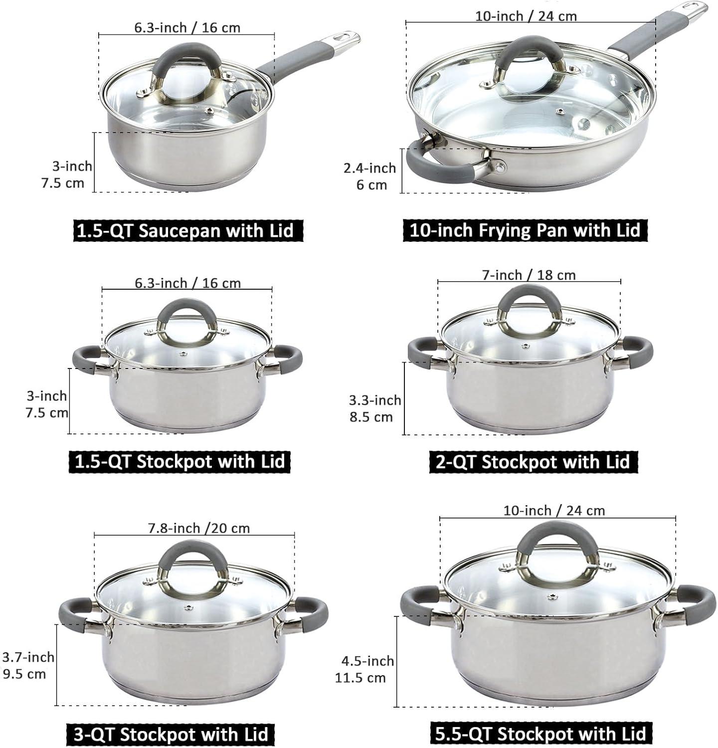 Cooks Standard 12 Piece Stainless Steel Cookware Set, Silicone Handle