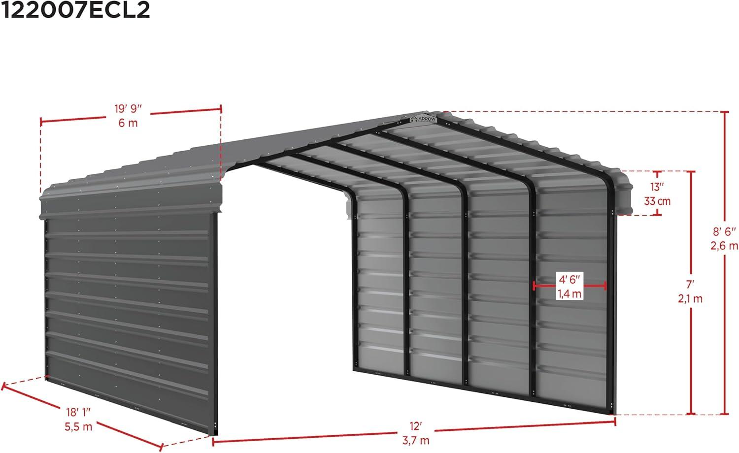 Arrow Arrow Steel Carport with 2 Side Wall Kits, 12x20x07