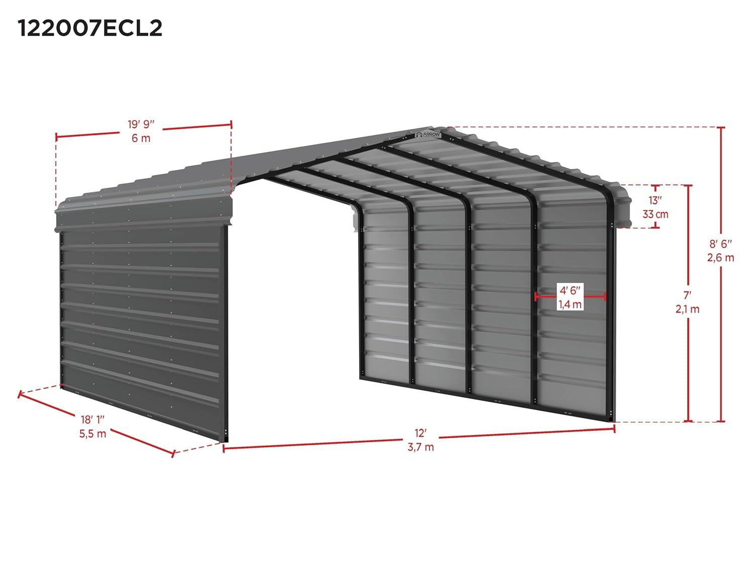 Arrow Arrow Steel Carport with 2 Side Wall Kits, 12x20x07