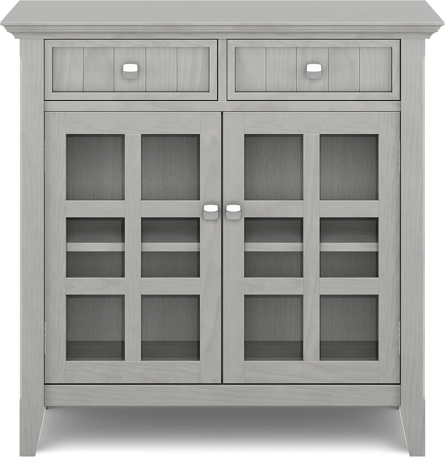 Simpli Home Acadian 36"W Solid Wood 2-Shelf Entryway Storage Cabinet with Glass Doors and 2 Drawers