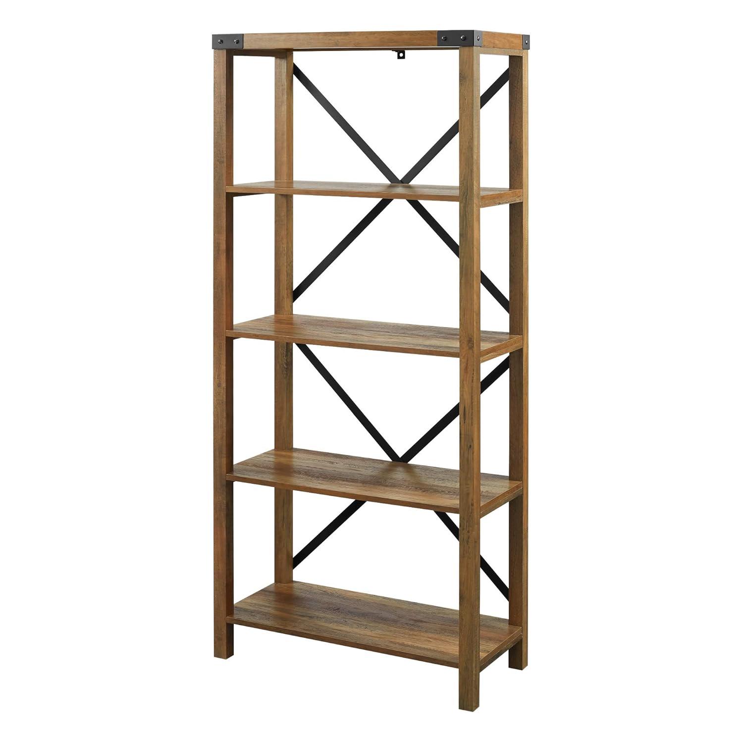 Walker Edison Rustic Industrial 4-Shelf Bookshelf, Reclaimed Barnwood