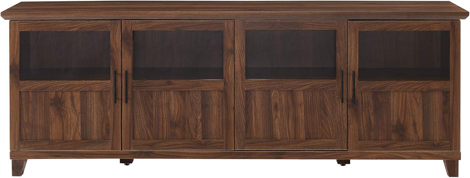 Dark Walnut 70-Inch TV Stand with Glass Doors and Cabinets