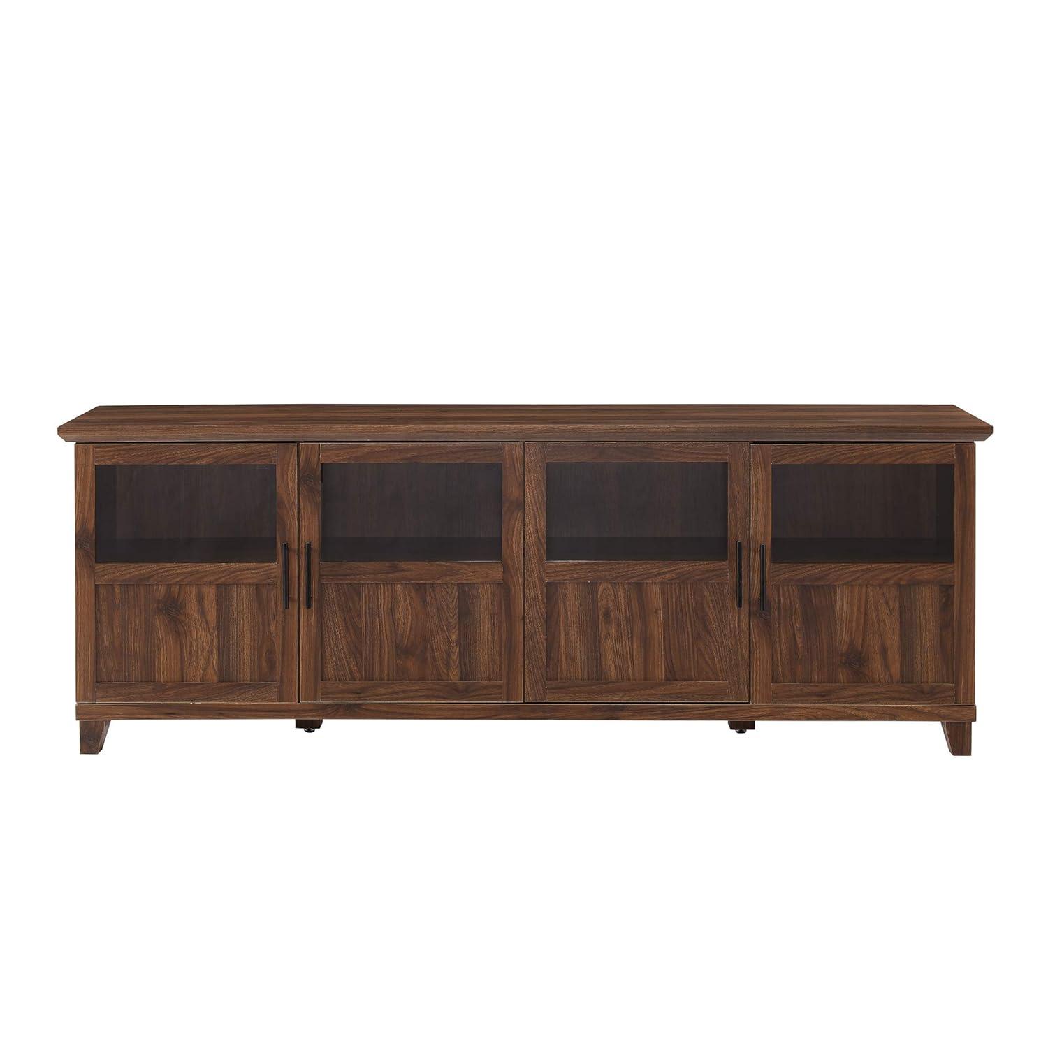 Dark Walnut 70-Inch TV Stand with Glass Doors and Cabinets
