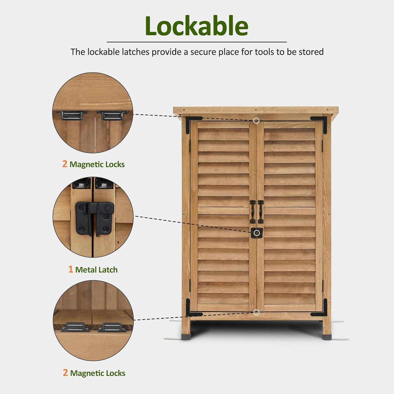 24.6 in. W x 18 in. D Outdoor Wood Storage Cabinet，Garden Wooden Tool Shed with Double Doors