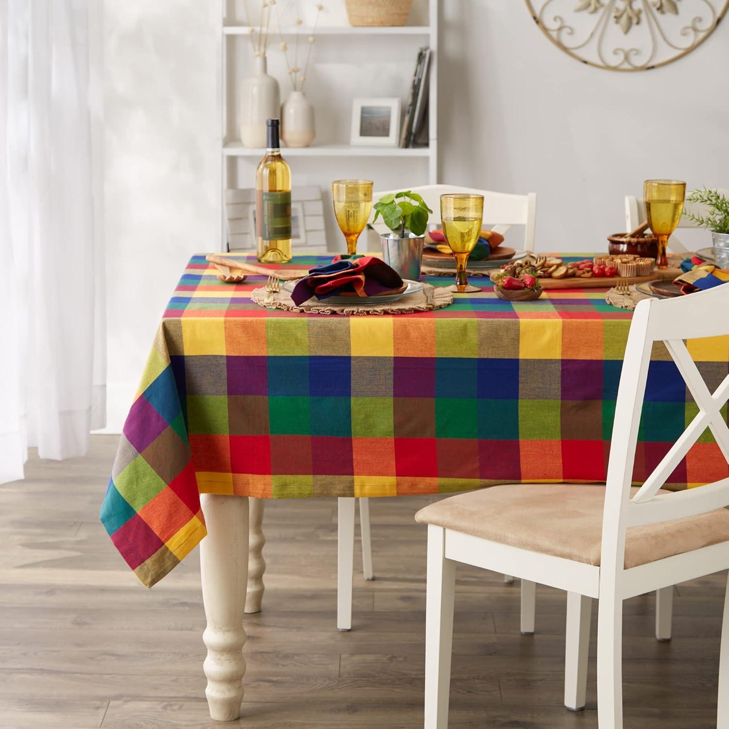 Colorful Checkered Cotton Square Tablecloth, 52x52