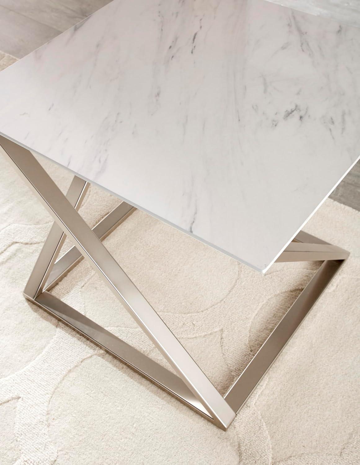 Zurich Square Cocktail Table White/Chrome - Steve Silver Co.: Faux Marble Top, Metal Base, Contemporary Design