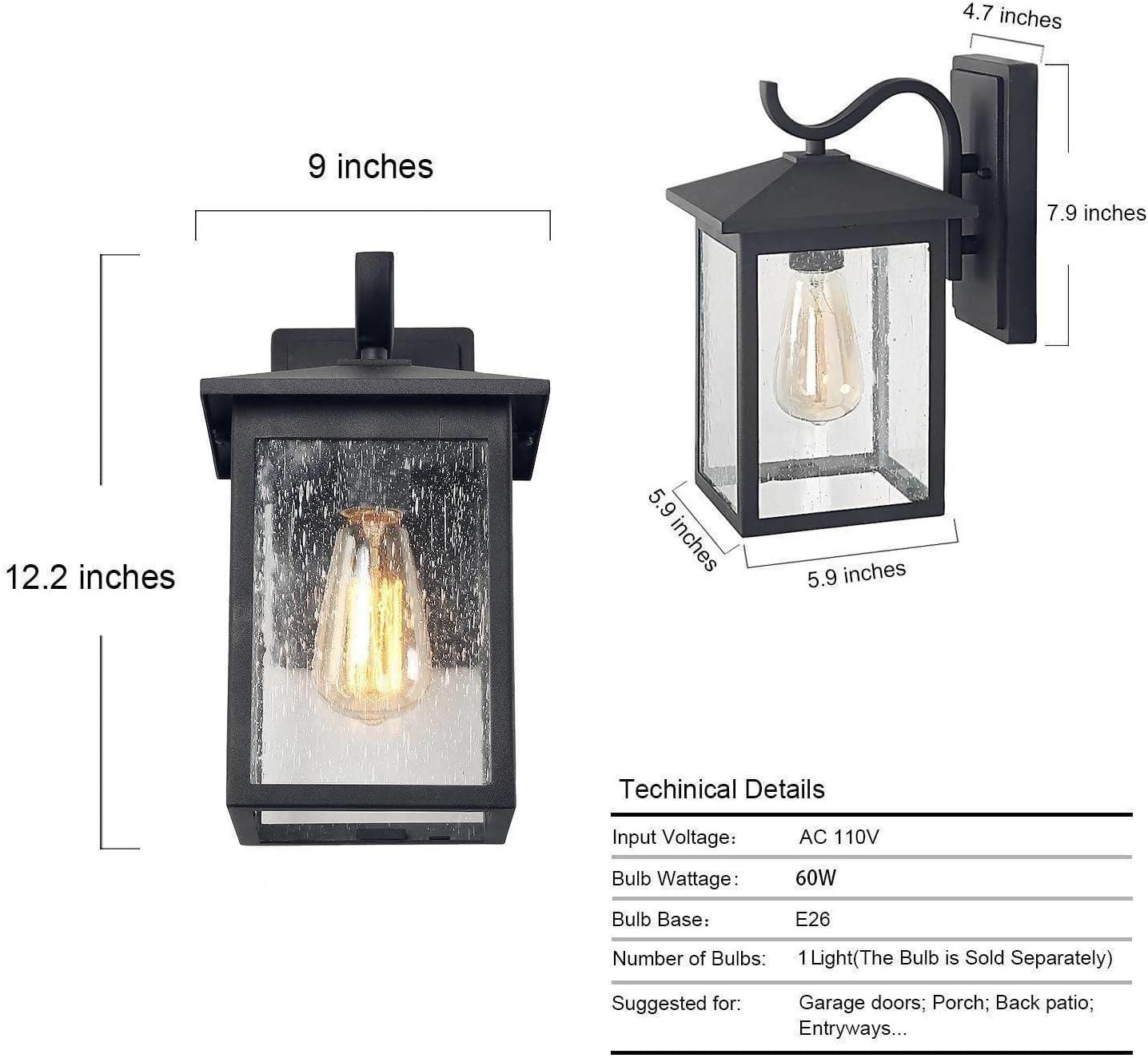 LOG BARN Black Outdoor Wall Light Fixture, Modern Farmhouse Rectangular Porch Lights Outdoor Wall Mount with Water Ripple Glass, Waterproof Outside Exterior Sconce Lights for House, Front Door, Garage