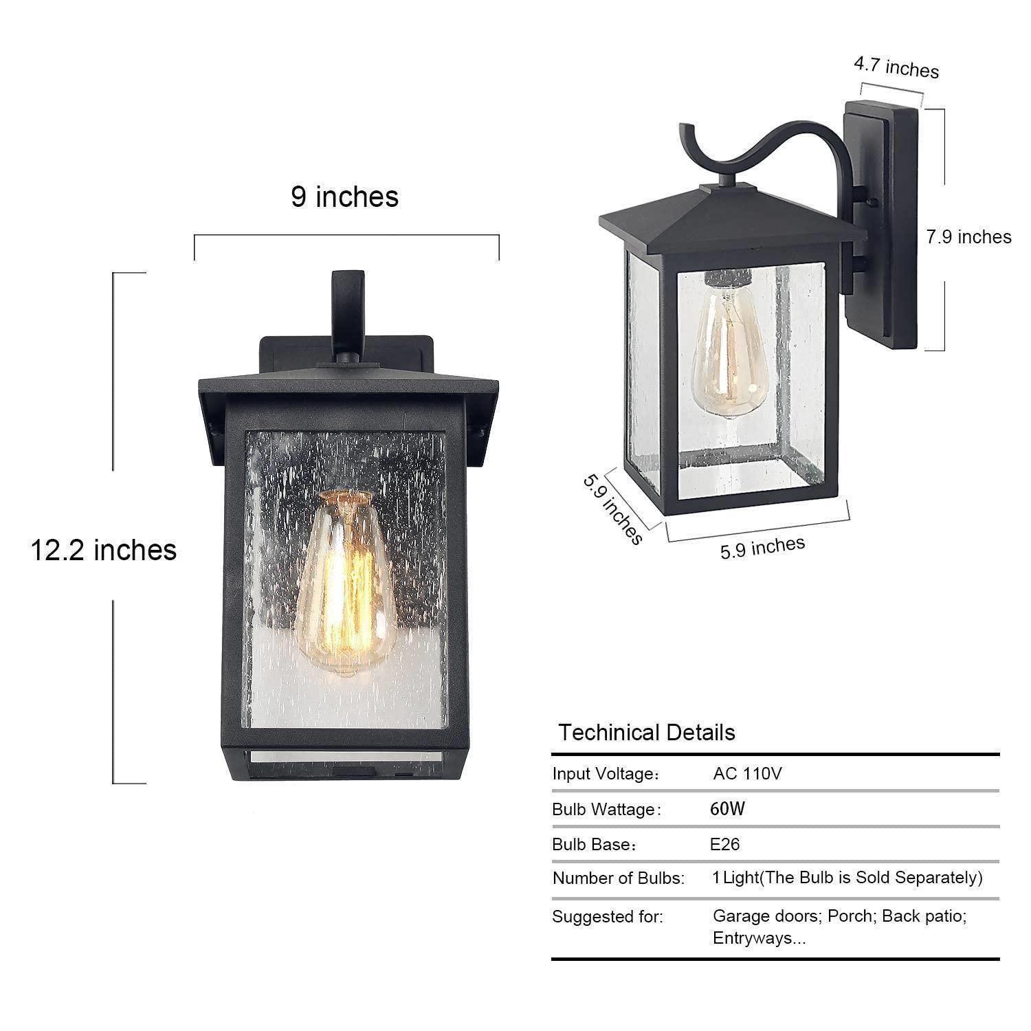 LOG BARN Black Outdoor Wall Light Fixture, Modern Farmhouse Rectangular Porch Lights Outdoor Wall Mount with Water Ripple Glass, Waterproof Outside Exterior Sconce Lights for House, Front Door, Garage