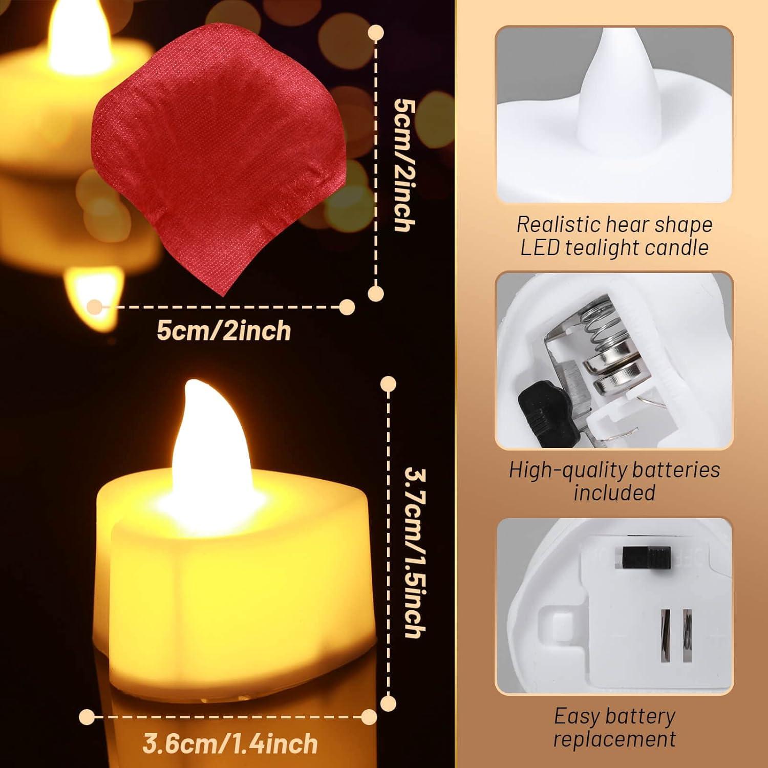 Red Flameless LED Tealights with Artificial Rose Petals Kit