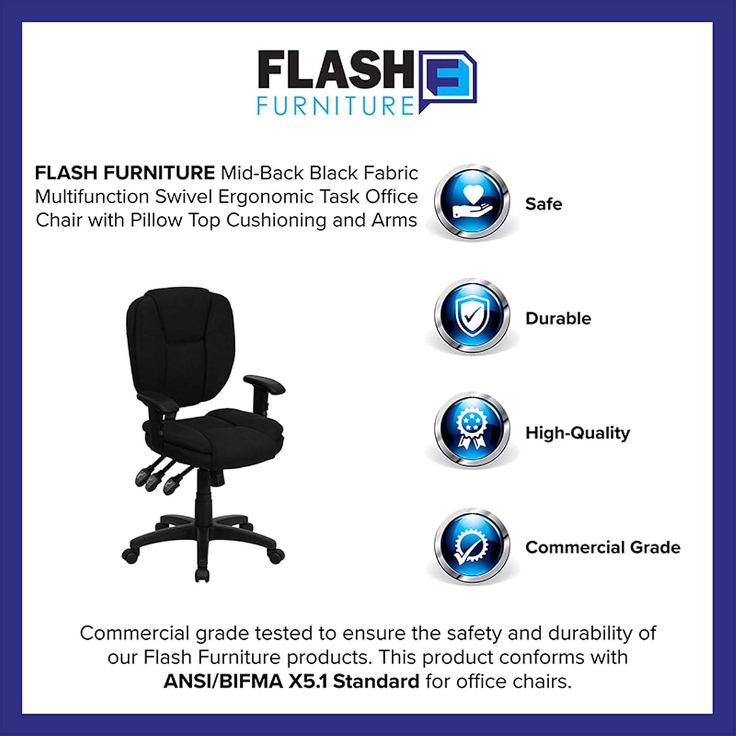 Flash Furniture Mid-Back Multifunction Swivel Ergonomic Task Office Chair with Pillow Top Cushioning and Adjustable Arms