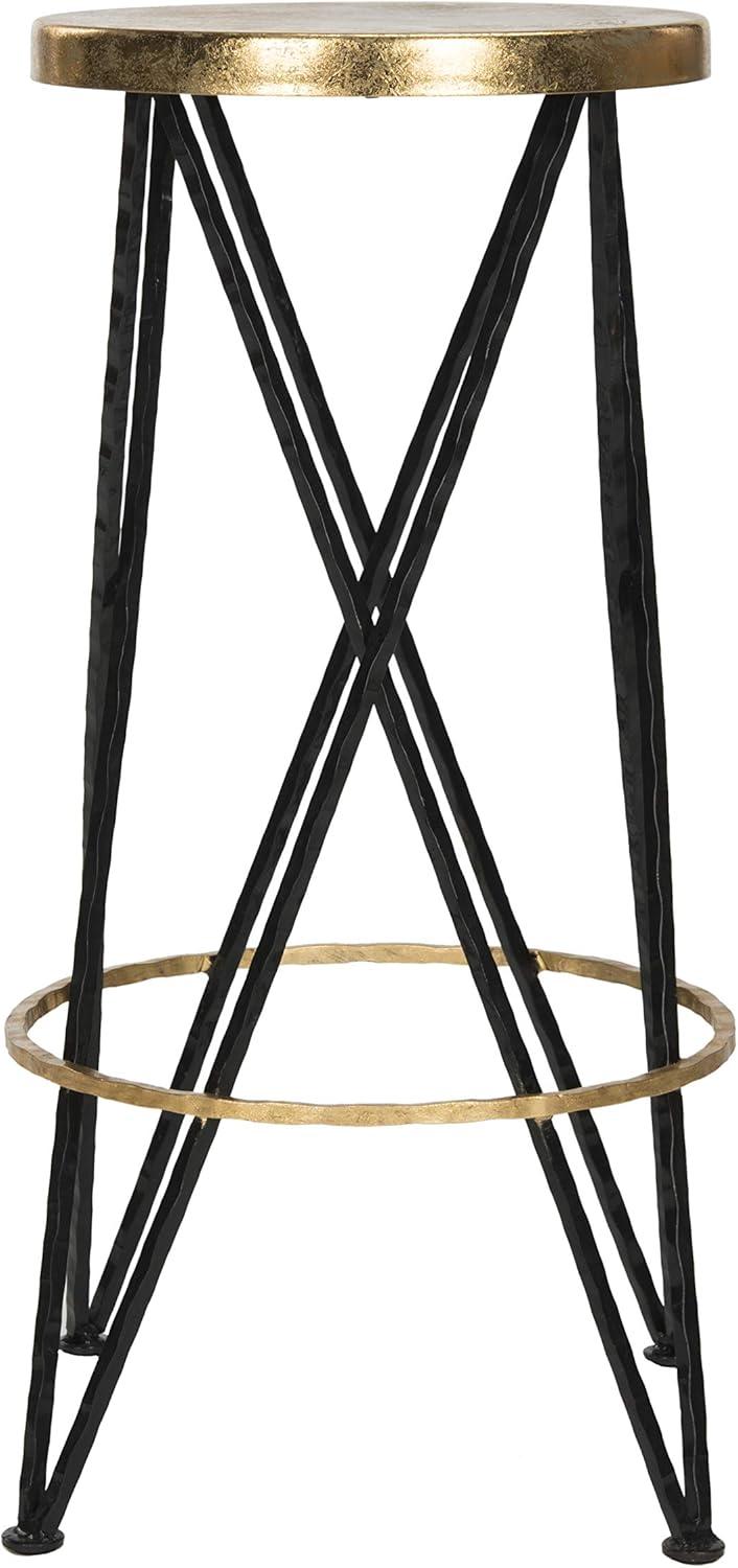 SAFAVIEH Hester Mid-Century Retro Round Top Bar Stool, Black/Gold