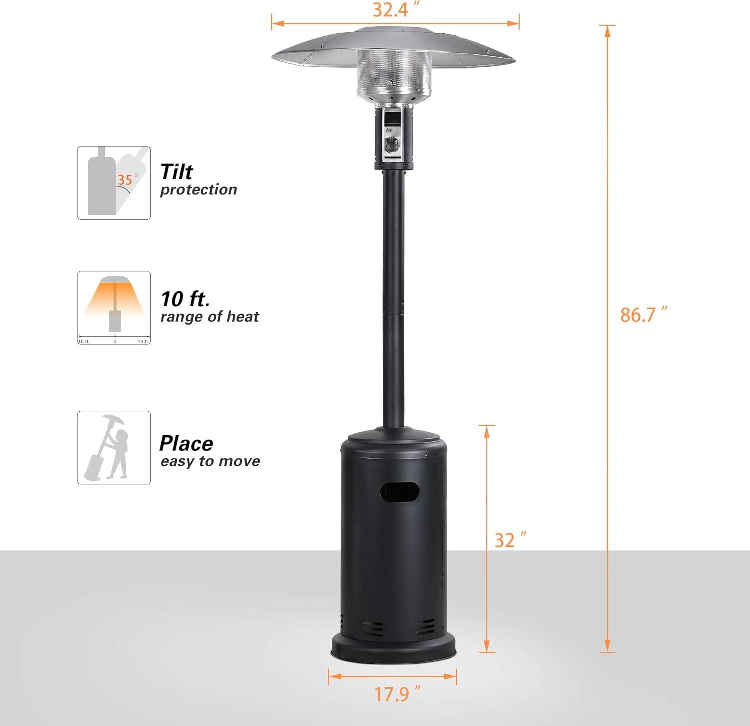 Patio Heater BALI OUTDOORS Outdoors Gas Patio Heaters Tall Standing Patio Heater Commercial Outdoor Heater (Black)