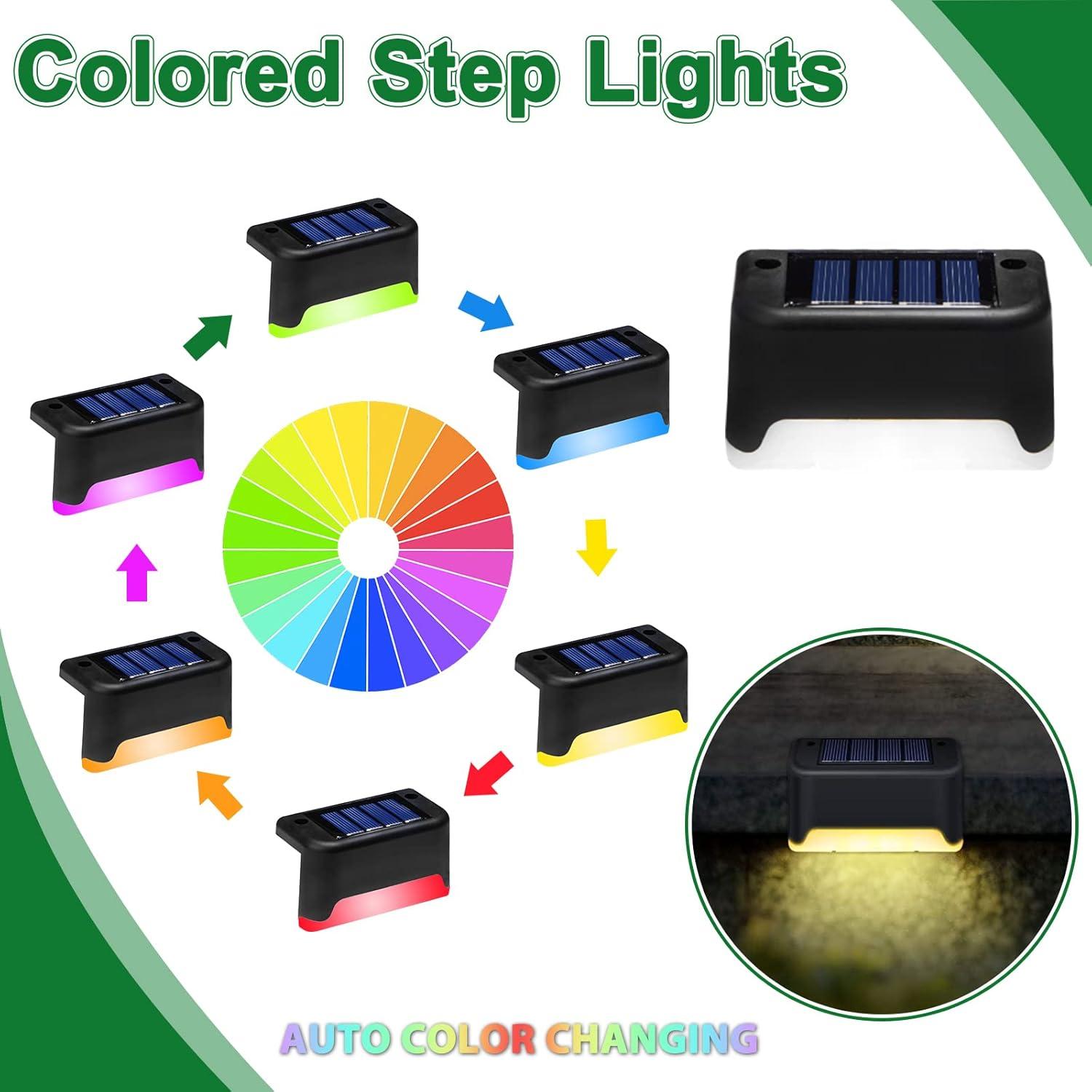 K.E.J. Solar Pool Side Lights Color Changing Solar Deck Lights Outdoor LED Step Light Waterproof Pool Accessories Decor for Stairs Fence Yard Driveway Pathway Yard Backyard Garden (Black-Color, 8)