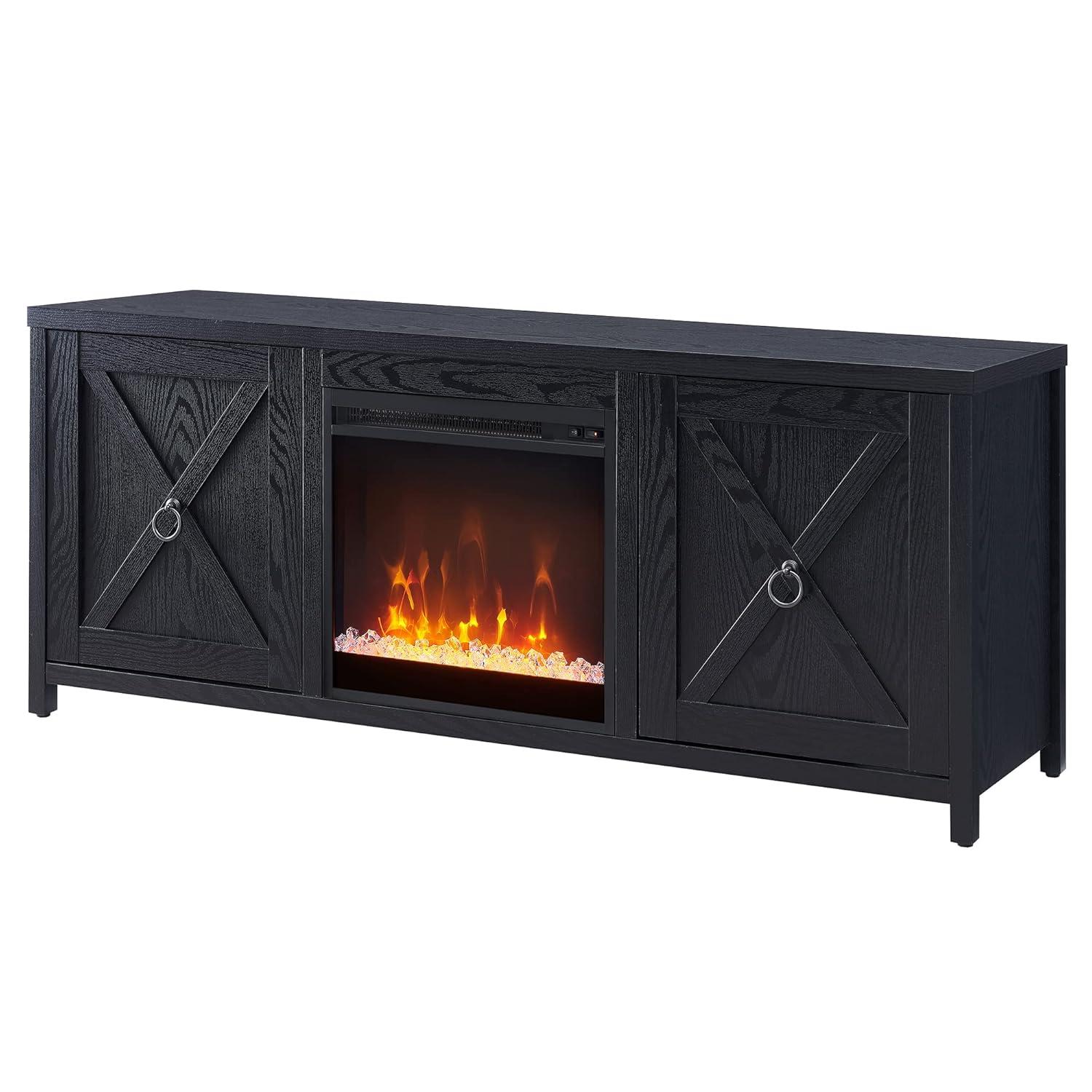 Evelyn&Zoe Granger Rectangular TV Stand with Crystal Fireplace for TV's up to 65", Black