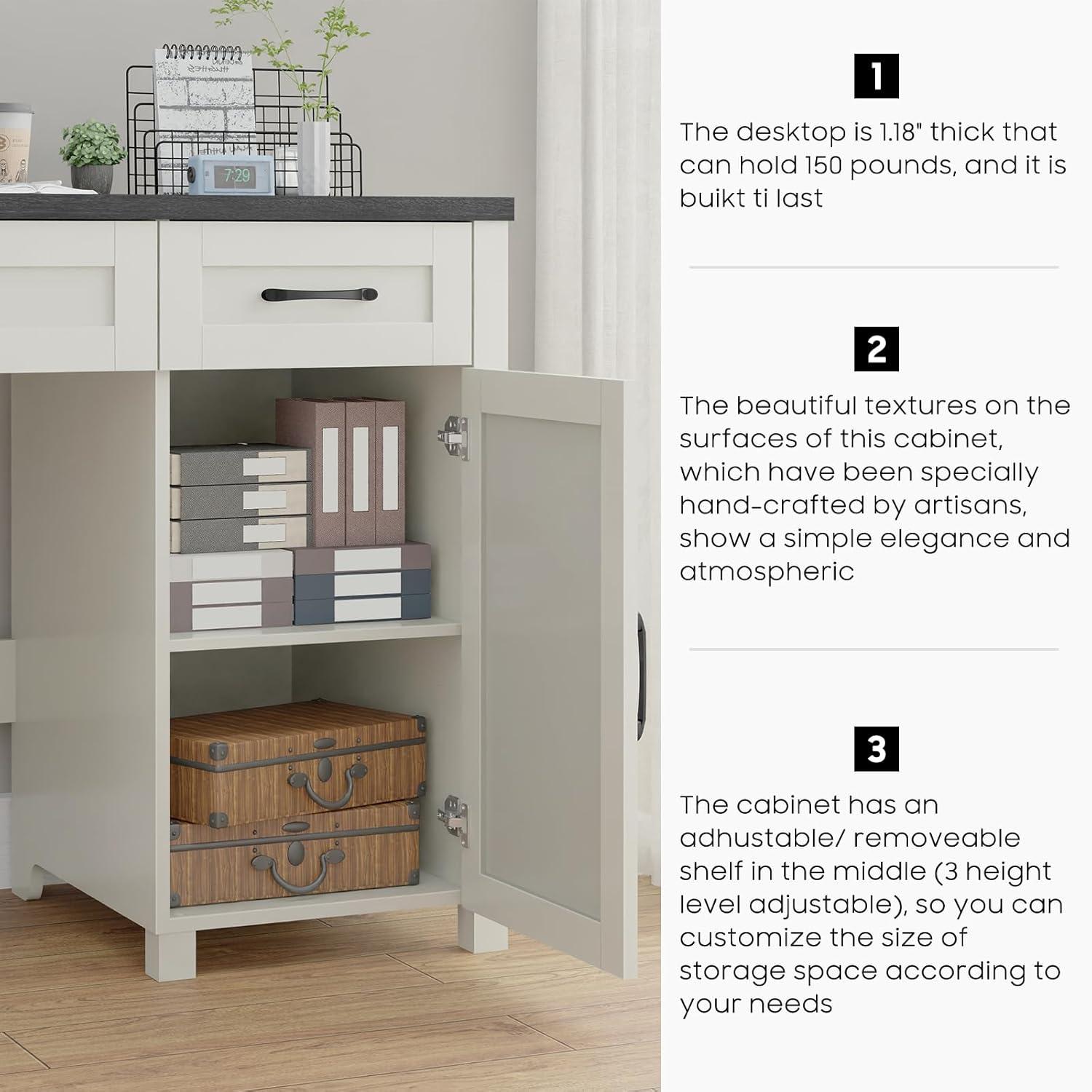 Farmhouse 47" Executive Desk, Computer Desks with Drawers and Storage Cabinet, Workstation Computer Desk for Home Office, Study.(Black)