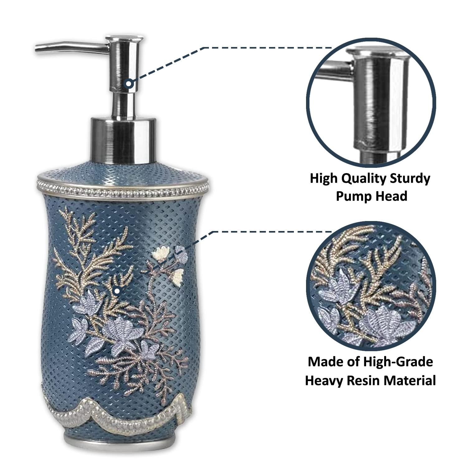 Zahari Home 4pc Capri Bathroom Accessories Sets Modern Classic Soap Dispenser, Tumbler, Tooth Brush Holder and Soap Dish Holder Unique Design Royal Blue Bathroom Set