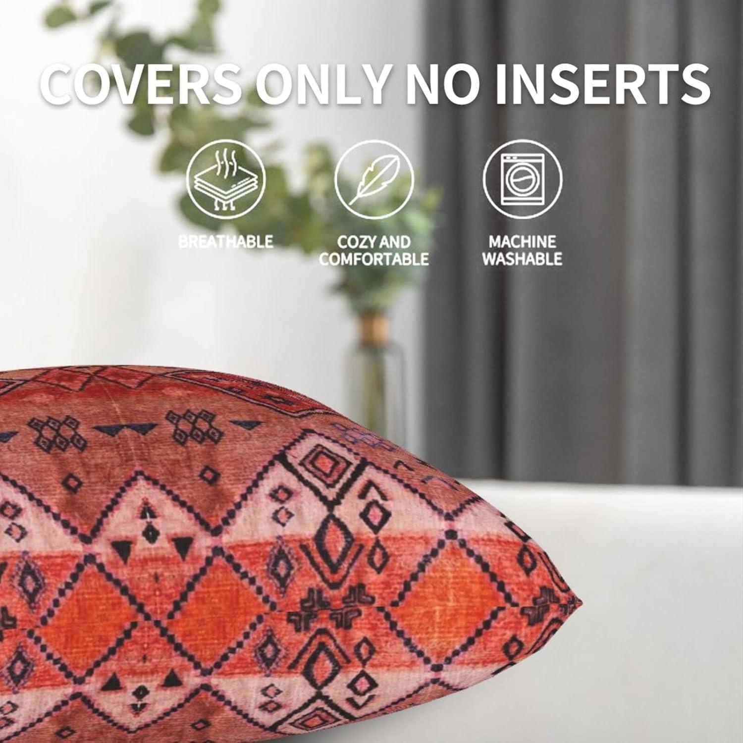 Set of 2 Throw Pillow Cover Boho Farmhouse Oriental Traditional Moroccan Style Throw Pillow Case Soft Velvet Decorative Home Decor Living Room Cushion Case for Bed Couch Car 18x18 Inch