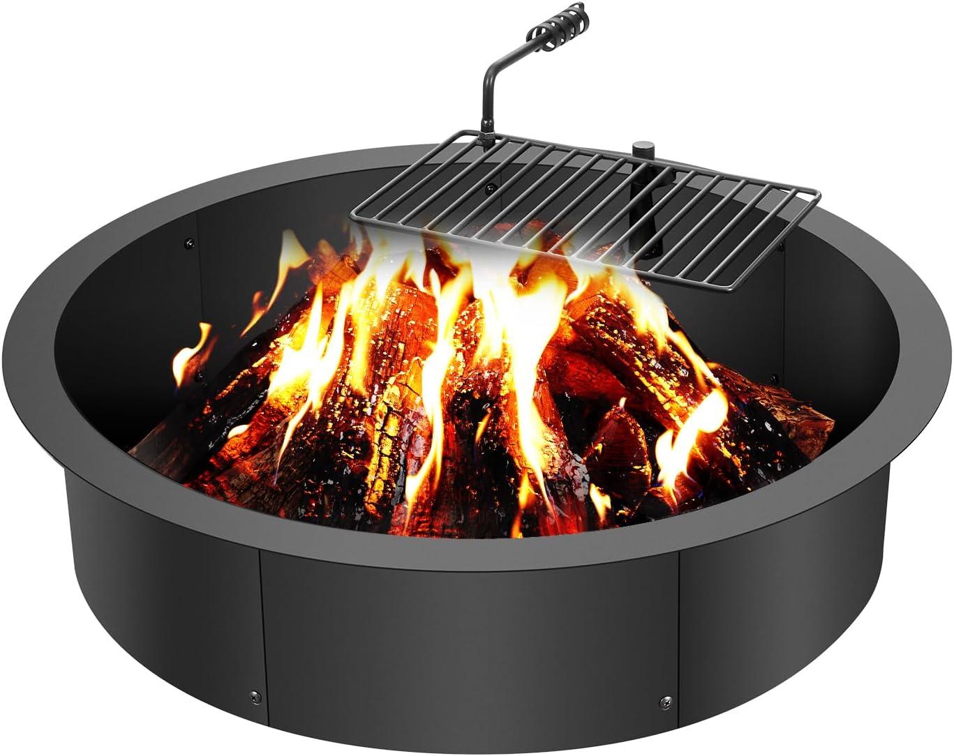 Fire Pit Ring w/ BBQ Fire Ring 35 Inch Outer Steel DIY Campfire Firepit