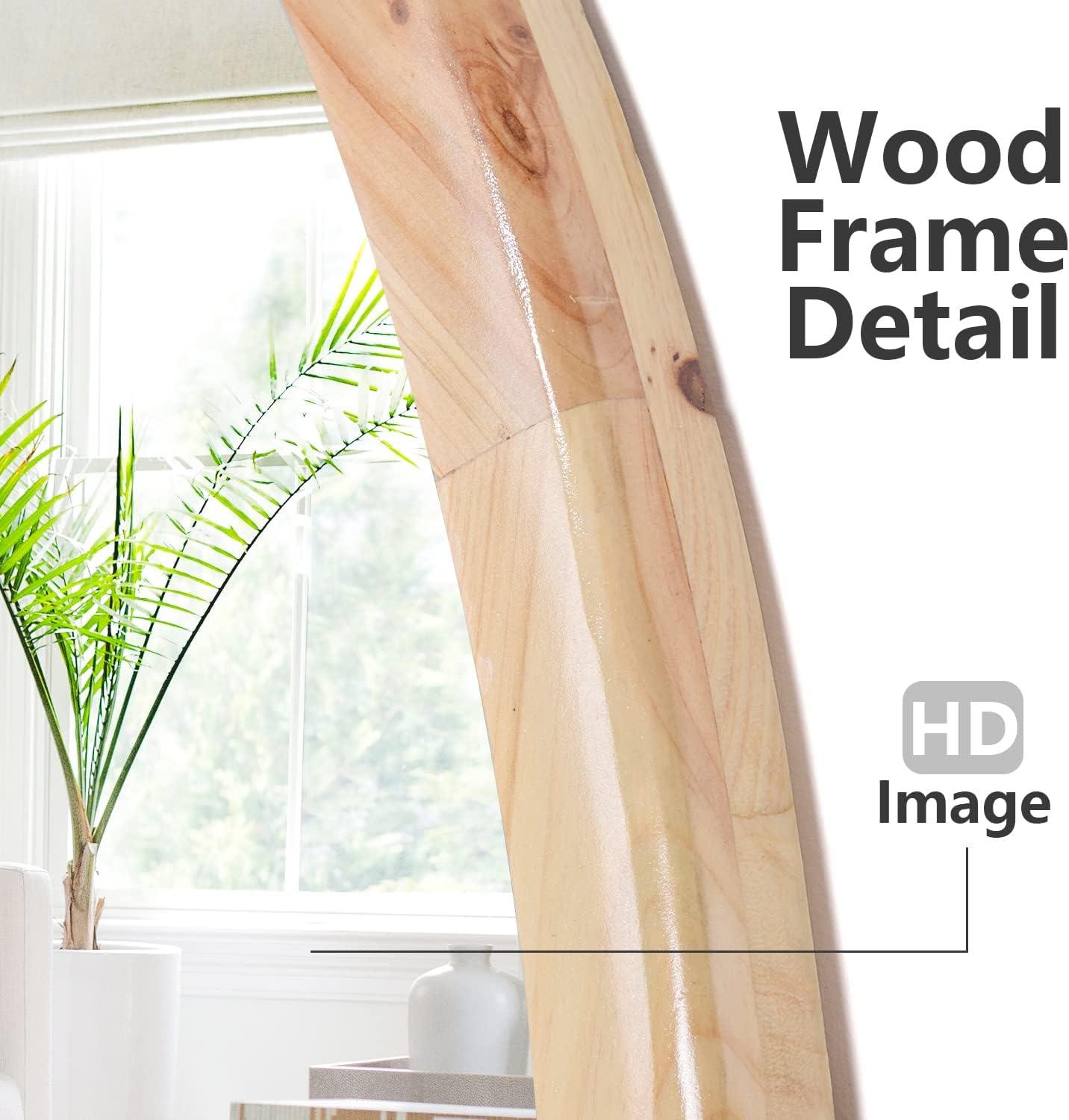 Circle Wooden Wall Mirror,18 inch Round Natural Wood Mirror Large Rustic Farmhouse Decor Mirror for The Living Room,Bathroom,Bedroom