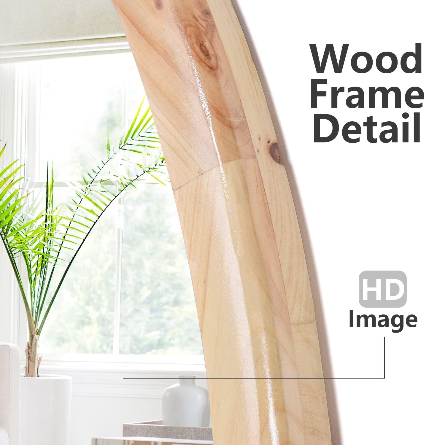 Circle Wooden Wall Mirror,18 inch Round Natural Wood Mirror Large Rustic Farmhouse Decor Mirror for The Living Room,Bathroom,Bedroom