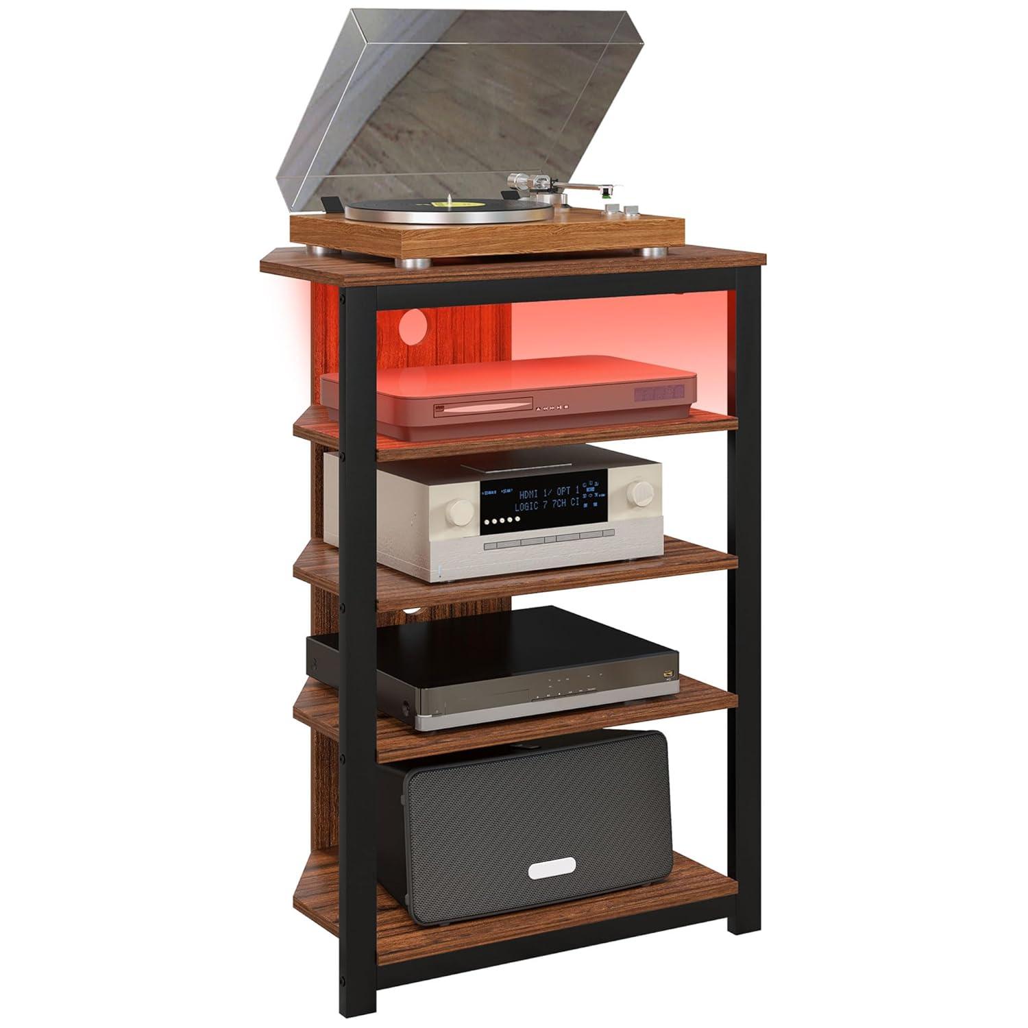 Kadyn Led Tv Stand, Entertainment Center With Storage Shelves And Steel Frame For Living Room, Brown