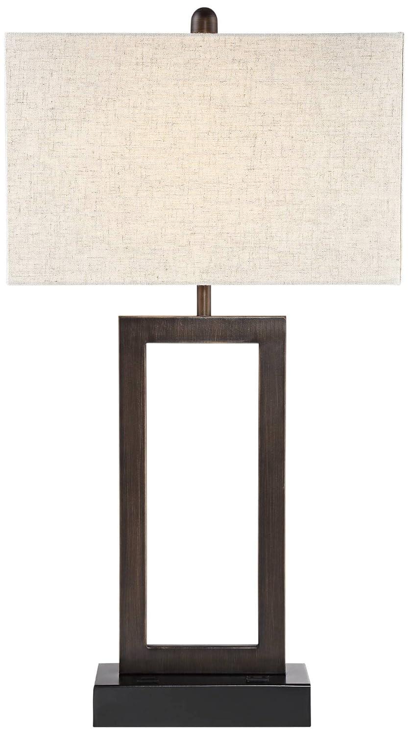 360 Lighting Todd Modern Table Lamp 30" Tall Bronze Rectangular with USB and AC Power Outlet in Base Oatmeal Fabric Shade for Living Room Office House