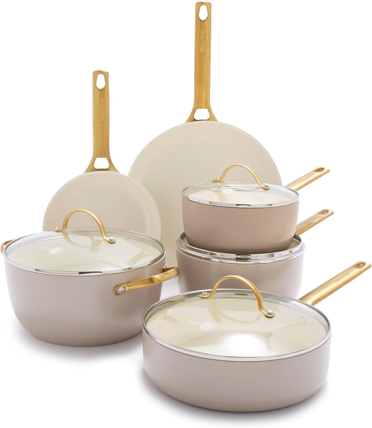 Taupe and Gold 10-Piece Anodized Nonstick Cookware Set